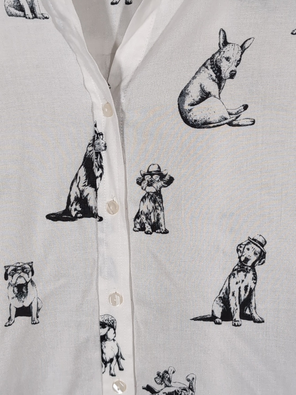 Jane + Delancey Dogs Shirt Blouse Size 2X Button Down Hi Low White Black - Picture 2 of 9